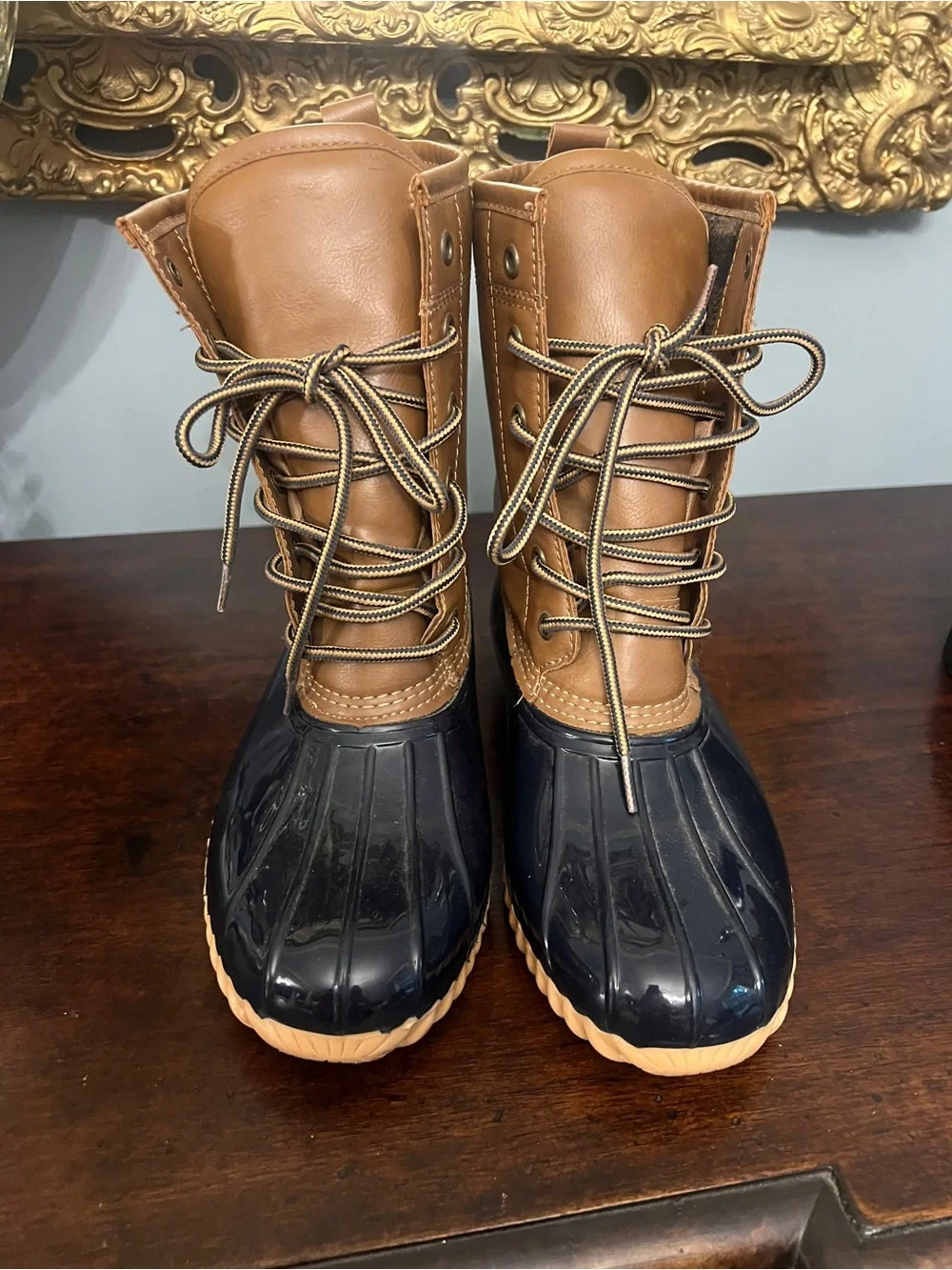 Sporto Brown Leather & Navy Rubber Duck Boots